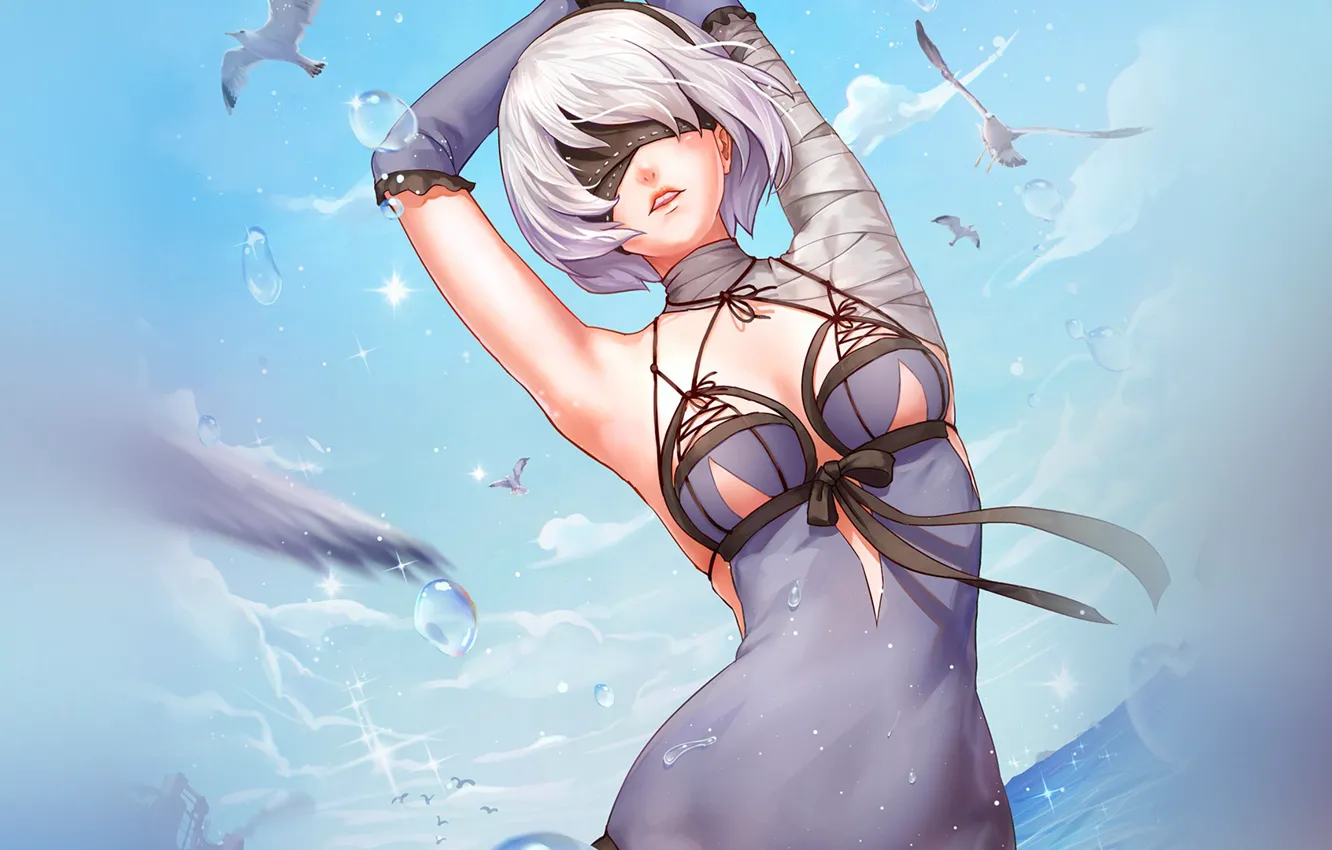 Photo wallpaper girl, sexy, sea, anime, art, Illustration