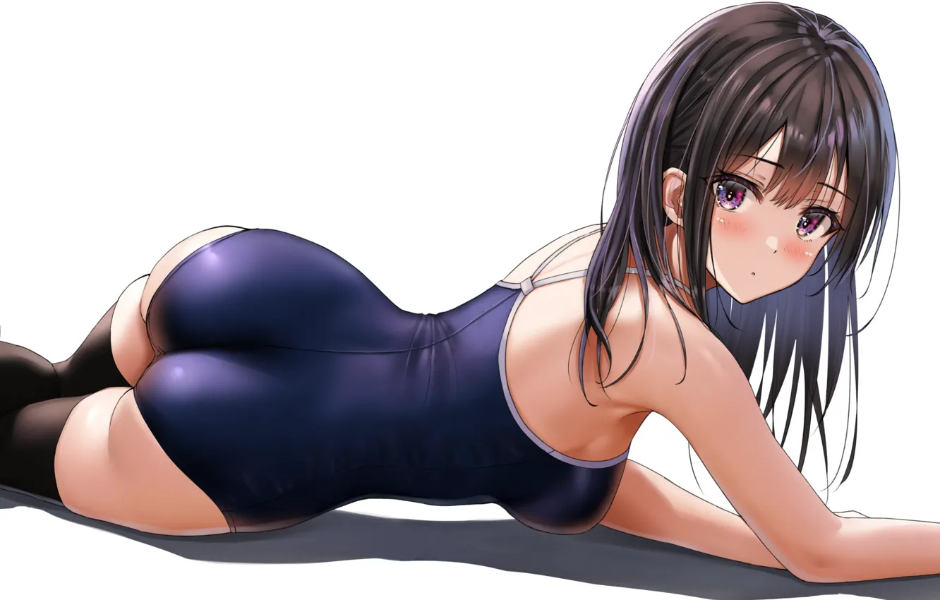 Photo wallpaper ass, long hair, legs, lying down, sideboob, looking at viewer, lying on side, Yukemuriganmo