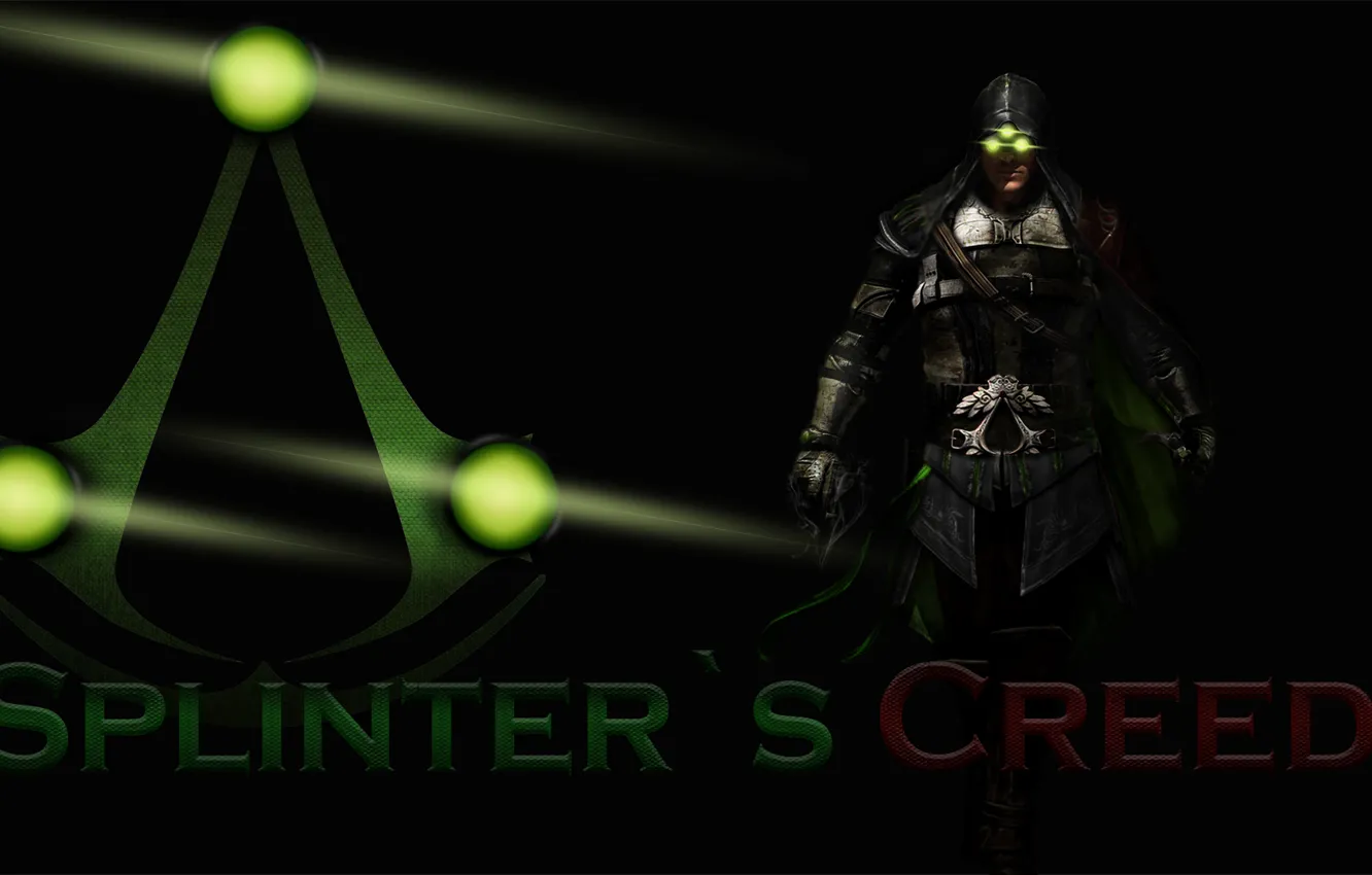 Photo wallpaper green, logo, Assassin's Creed, Splinter Cell, mix