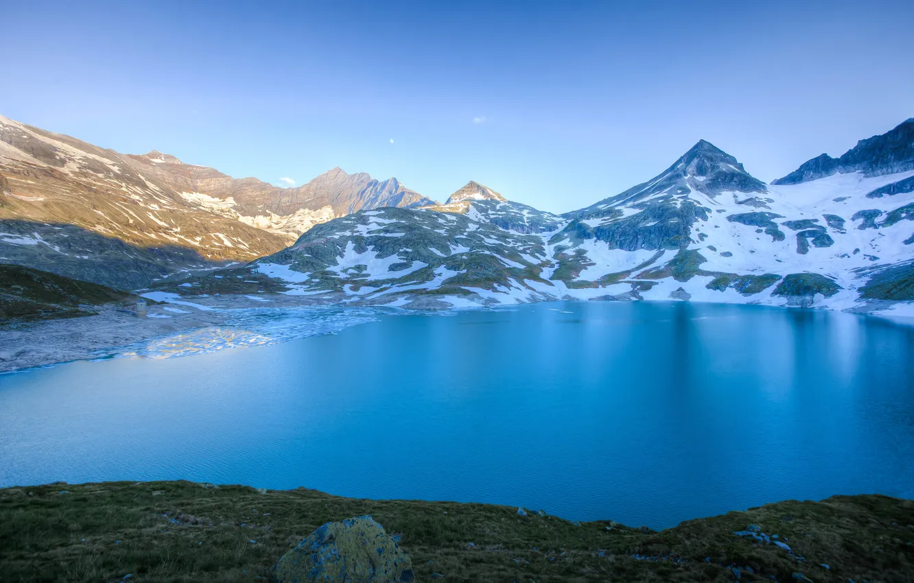 Photo wallpaper snow, mountains, shore, tops, Austria, Weißsee