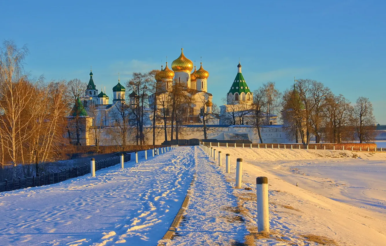 Photo wallpaper dawn, spring, the monastery, March