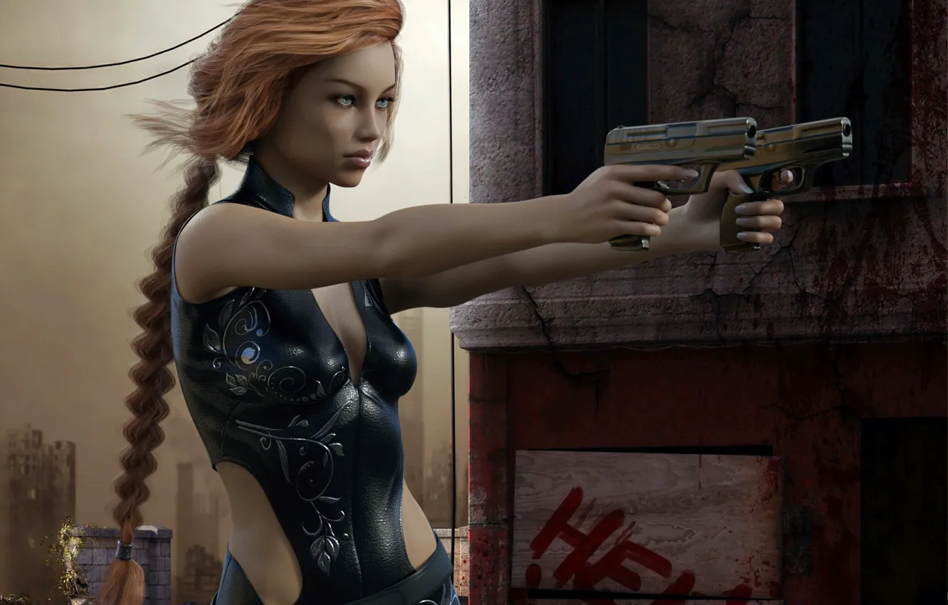 Photo wallpaper girl, gun, weapons