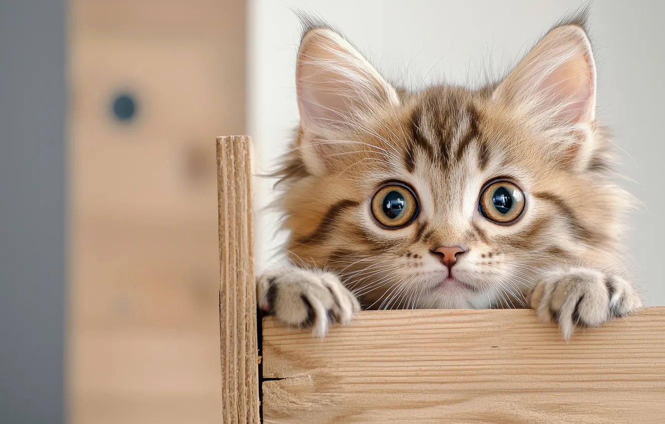 Photo wallpaper cat, look, pose, legs, kitty, box, face, light background