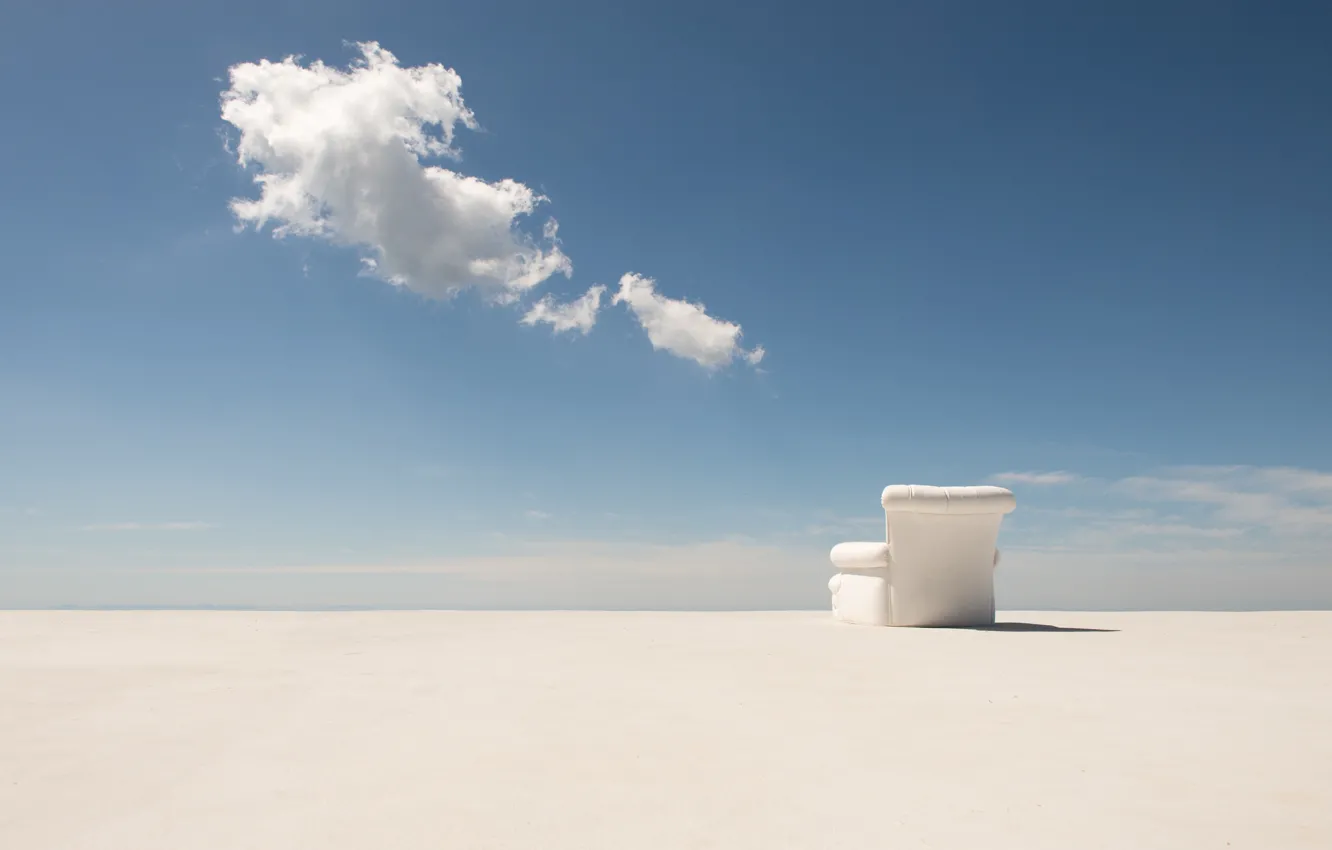 Photo wallpaper the sky, clouds, desert, shadow, chair, horizon