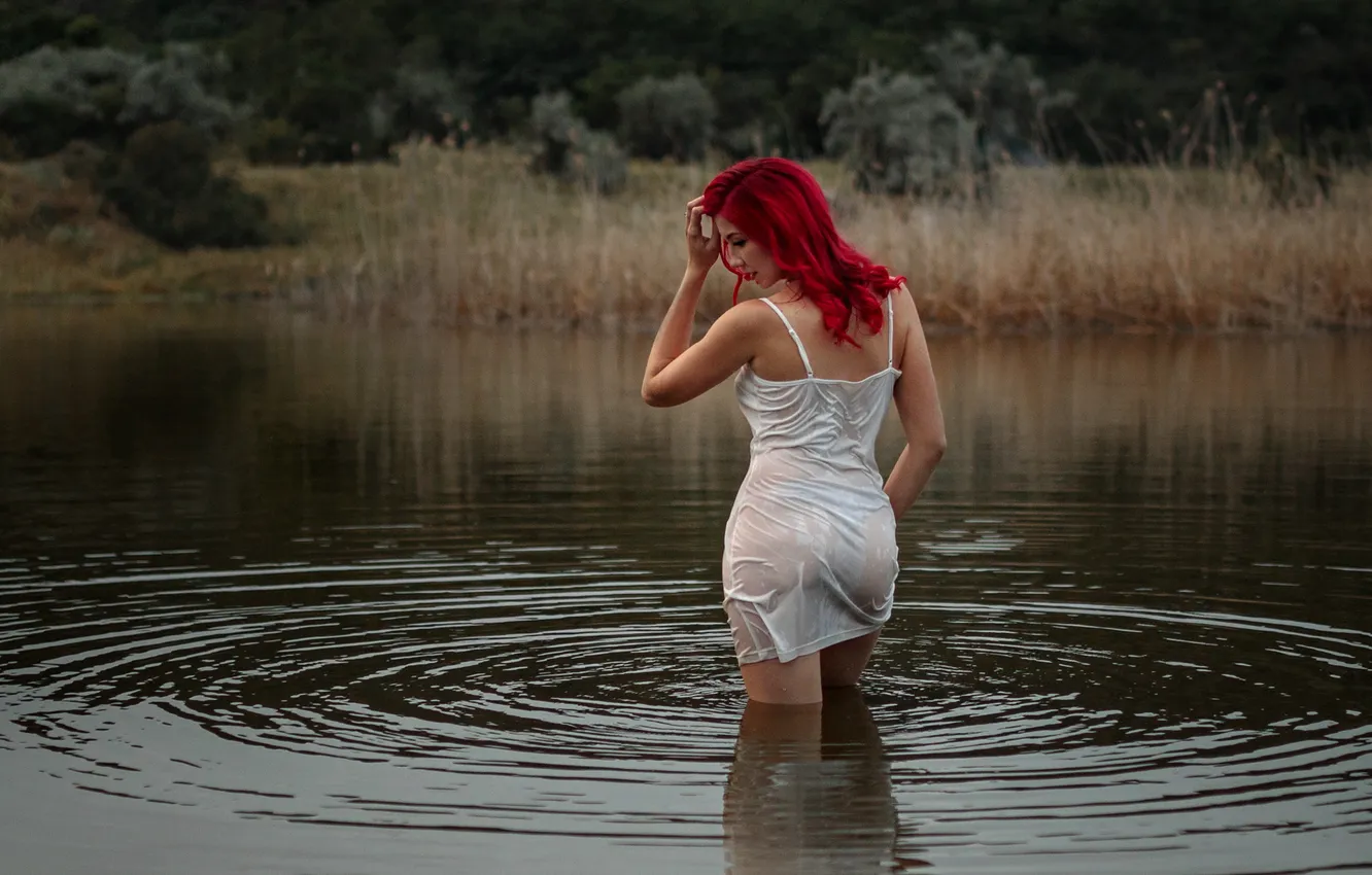 Photo wallpaper nature, lake, pond, hair, color, dress, Model Lyudmila