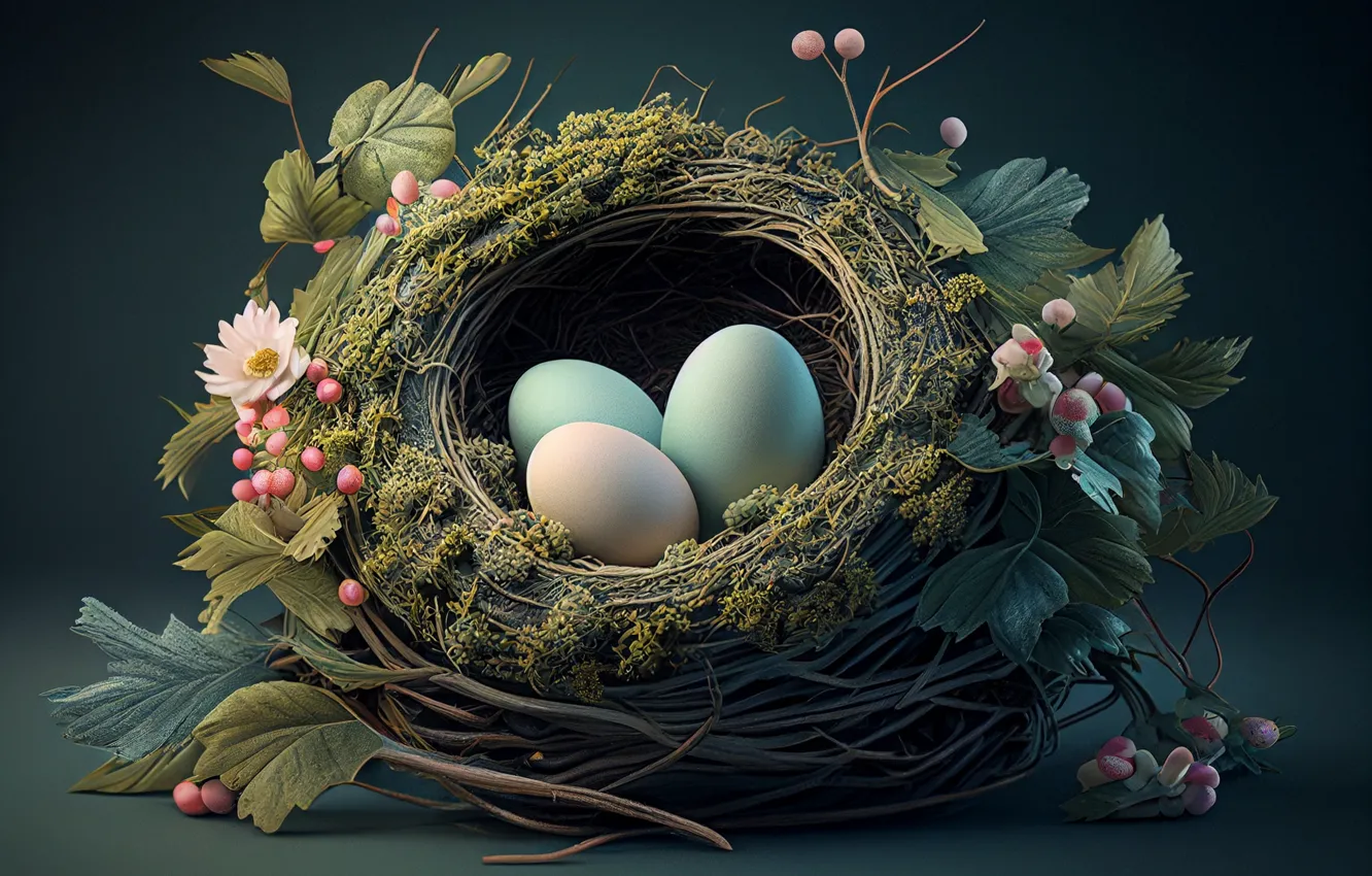 Photo wallpaper holiday, eggs, spring, Easter, painted, eggs, digital art, painted eggs
