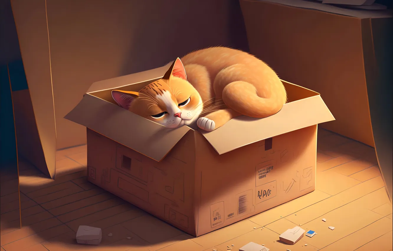 Photo wallpaper sleep, on the floor, in the room, in the corner, sleep, ginger kitten, in the …