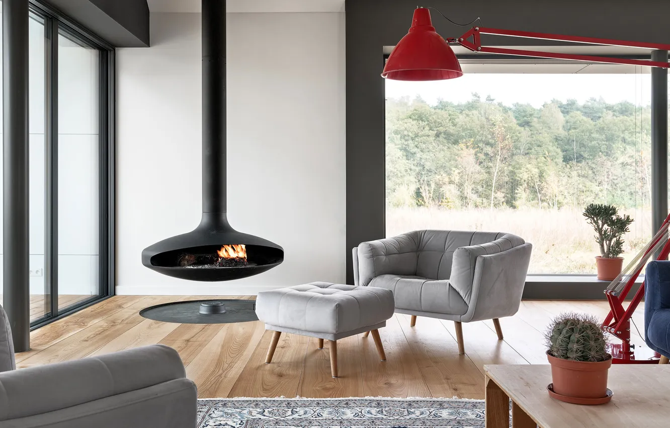 Photo wallpaper design, style, Villa, interior, fireplace, living room, upholstered furniture