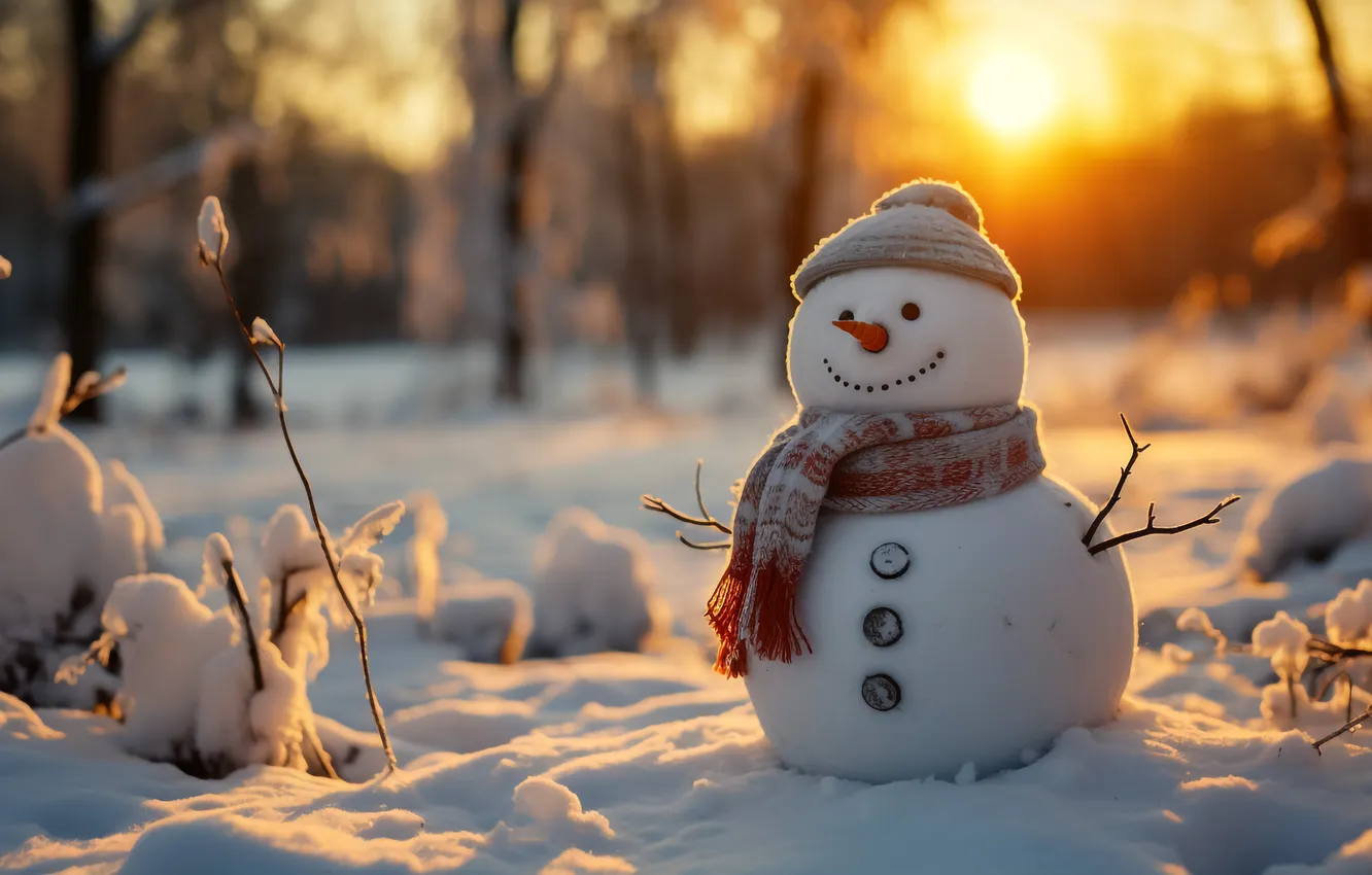 Photo wallpaper winter, snow, new year, Christmas, snowman, Christmas, winter, snow