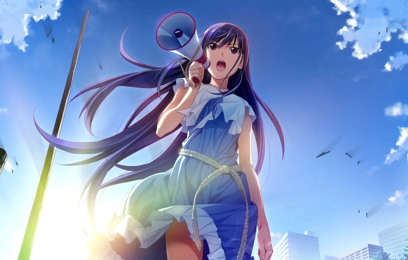 Photo wallpaper the sky, girl, the sun, clouds, the city, building, art, grisa of no kajitsu