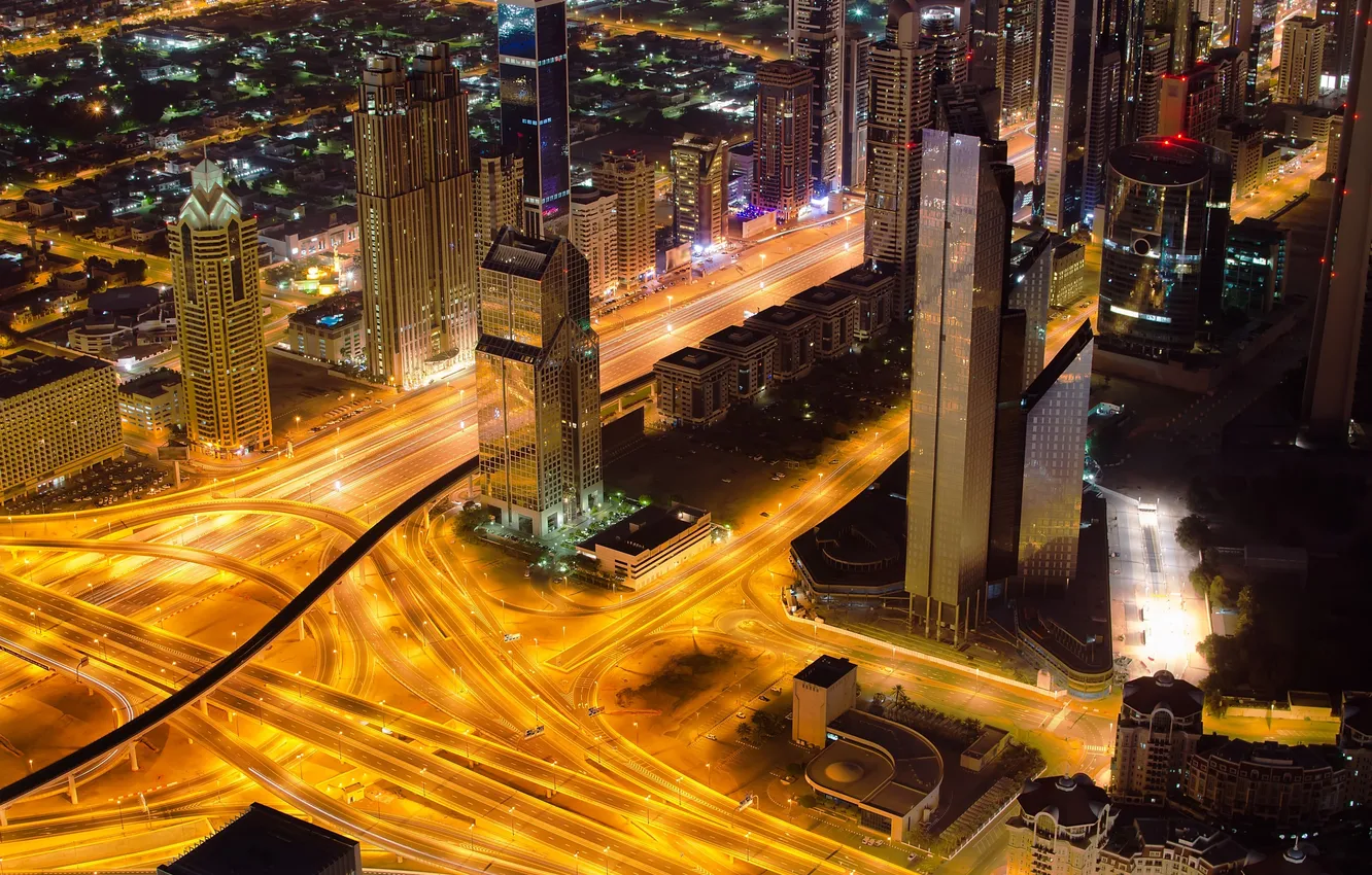 Photo wallpaper night, the city, lights, night city, Dubai