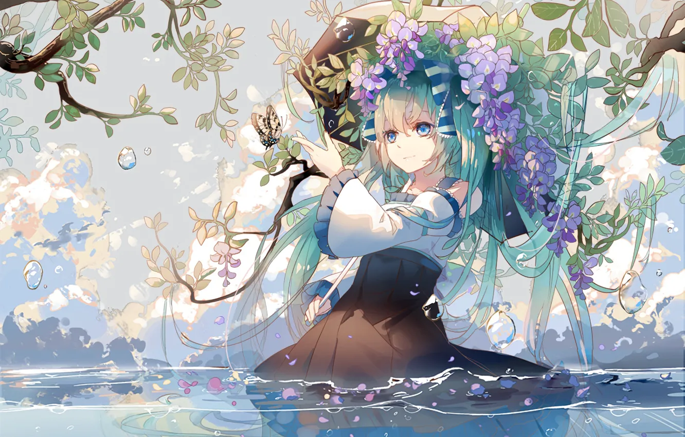 Wallpaper girl, flowers, background, hair, Vocaloid, Hatsune Miku ...