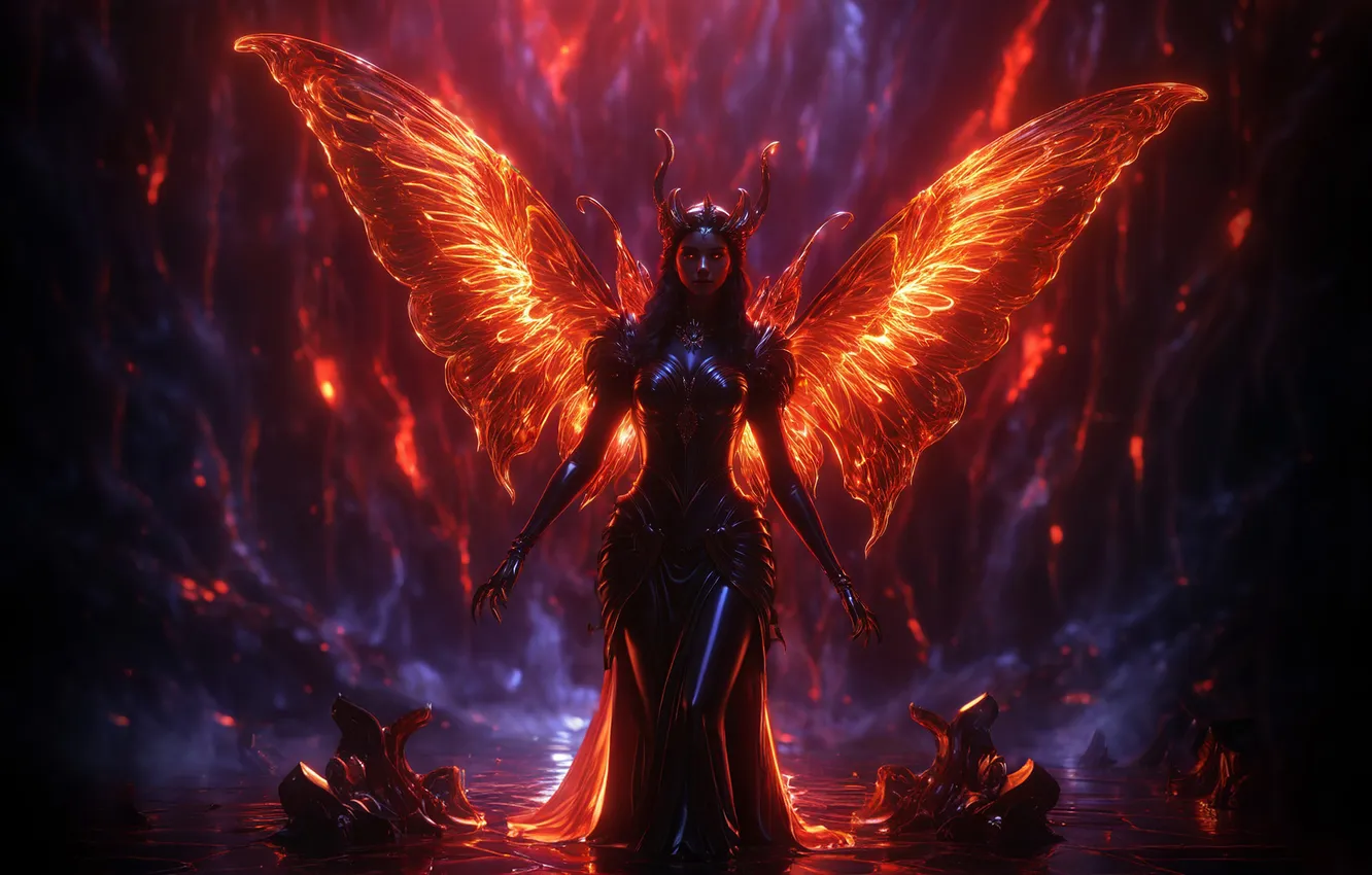 Photo wallpaper girl, wings, cave, gloomy, Dark Fairy