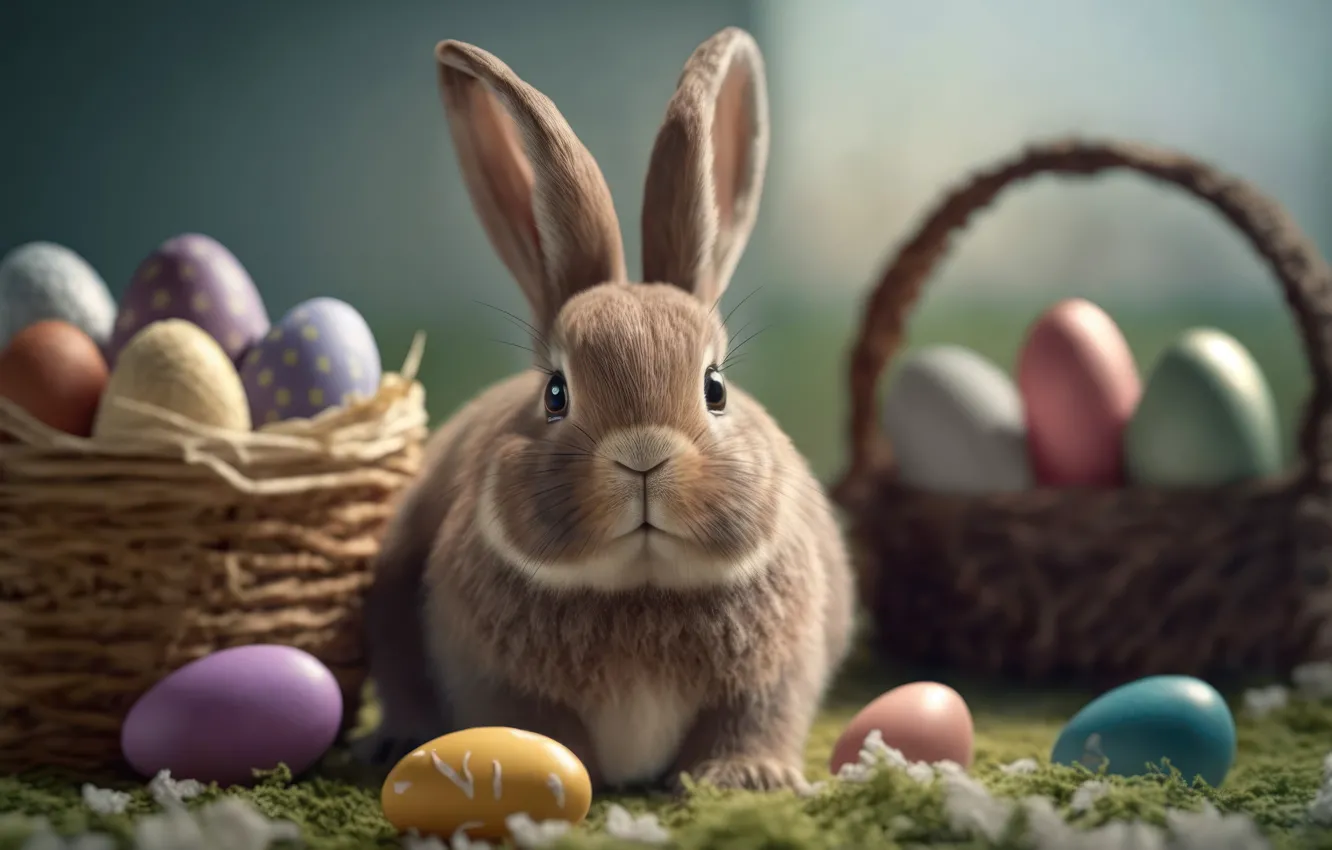 Photo wallpaper eggs, colorful, rabbit, Easter, spring, Easter, eggs, bunny