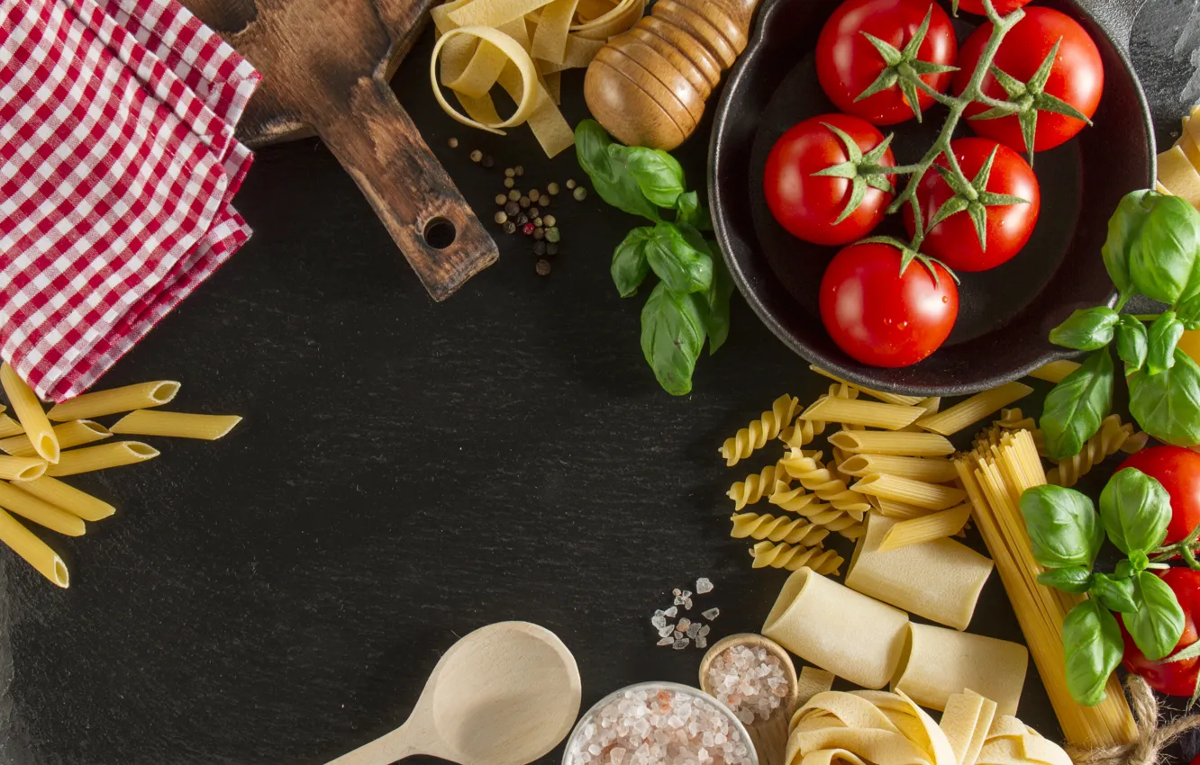 Photo wallpaper food, tomatoes, food, Italian, pasta, Basil