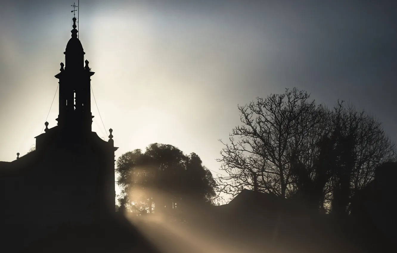 Photo wallpaper light, fog, temple