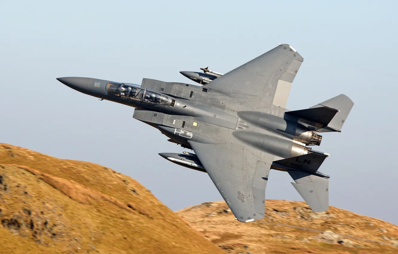 Photo wallpaper fighter, Eagle, flight, F-15E, McDonnell Douglas