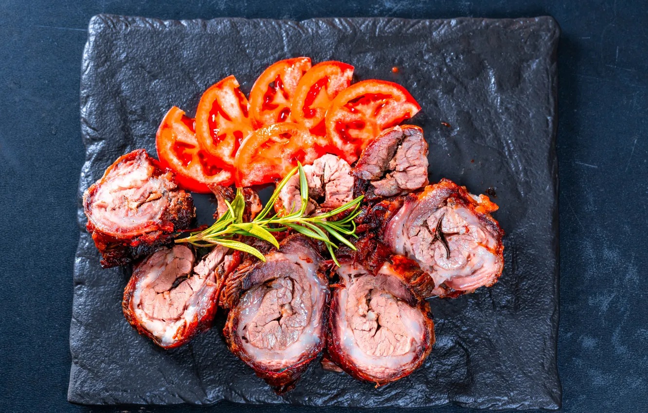 Photo wallpaper photo, meat, tomatoes