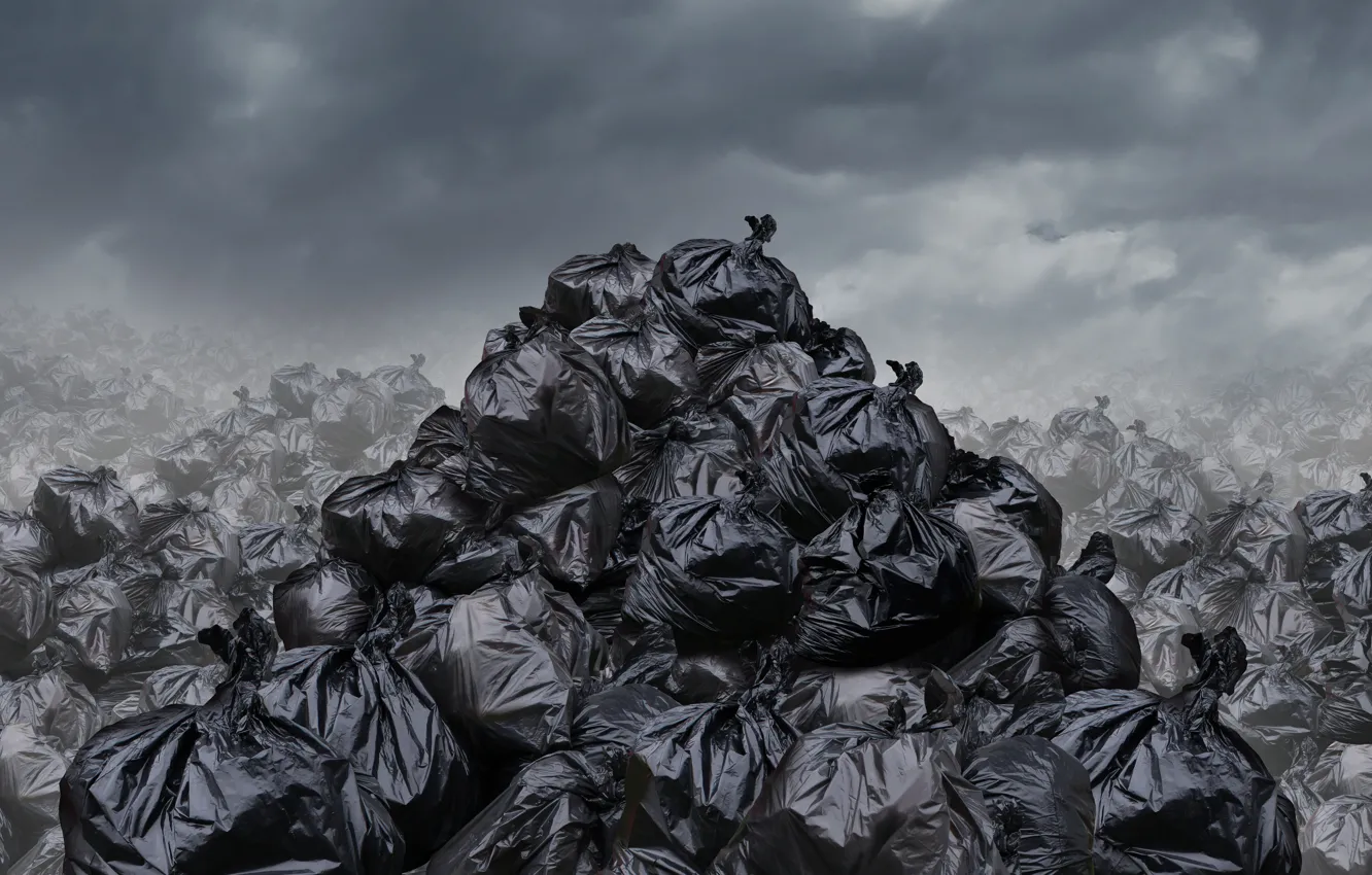 Photo wallpaper pollution, trash bags, waste