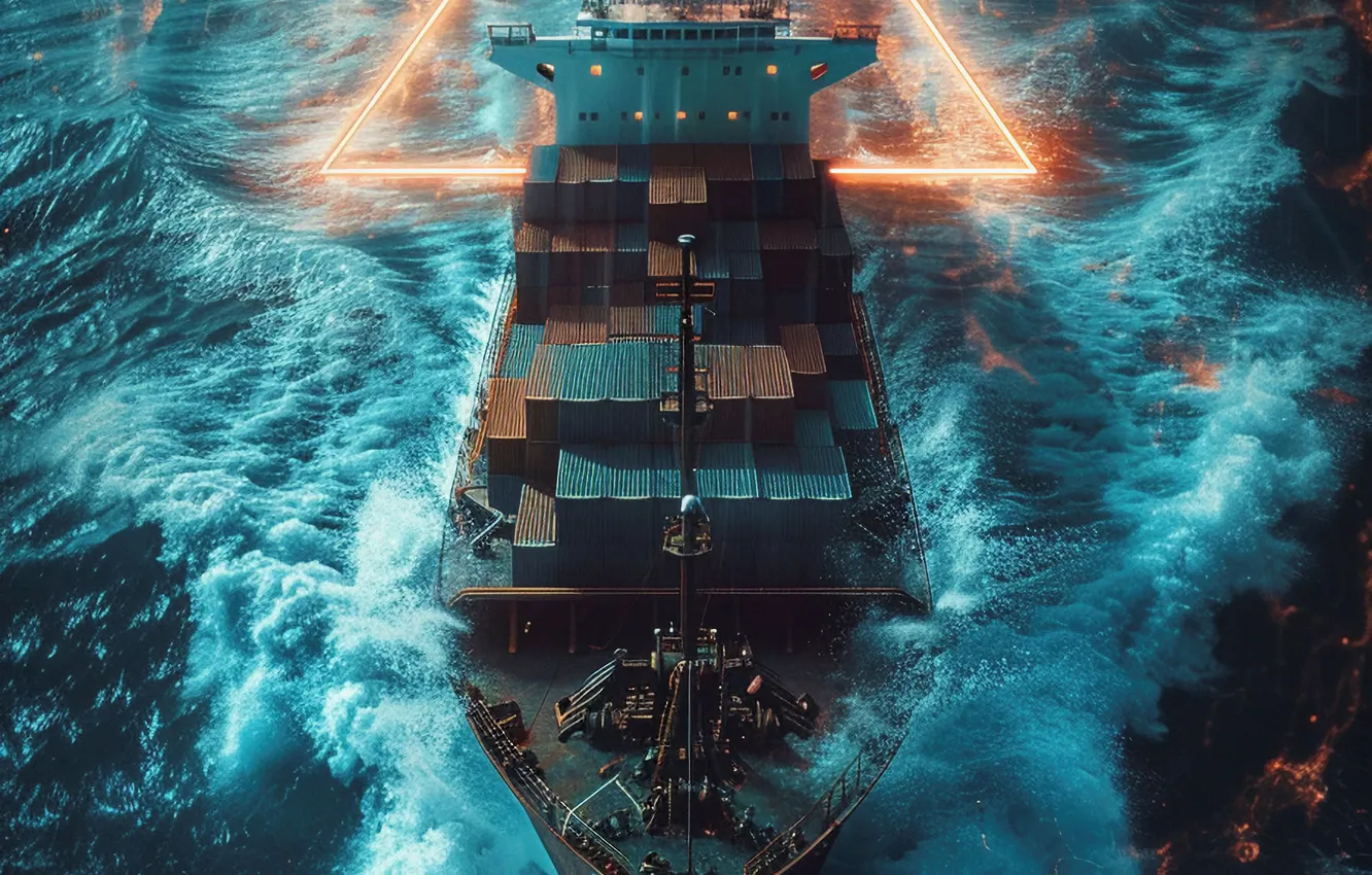 Photo wallpaper Sea, Wave, Ship, The portal, Digital art, AI art, The Art of Artificial Intelligence, Neural …