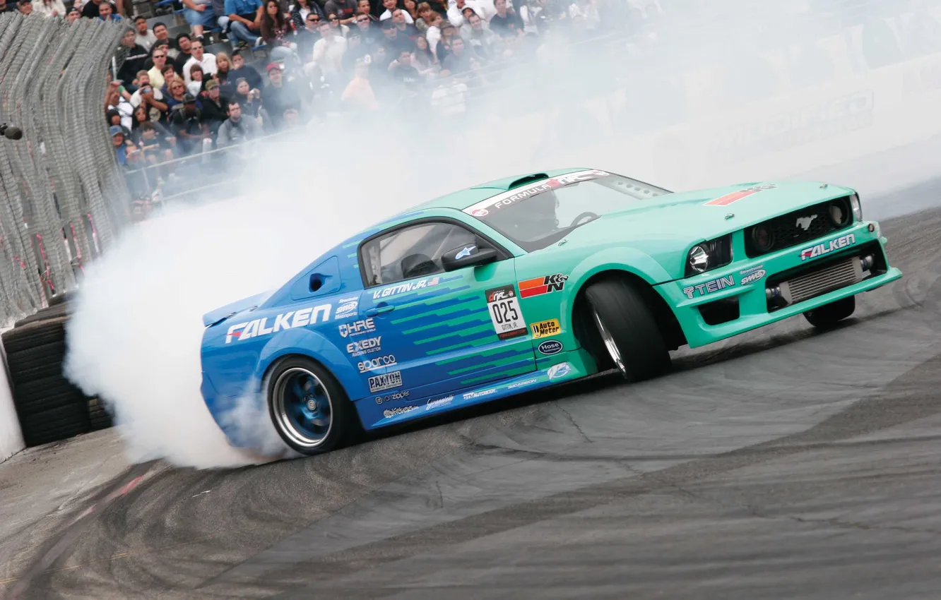 Photo wallpaper Ford Mustang, the audience, car Wallpaper, Formula Drift, the smoke trail