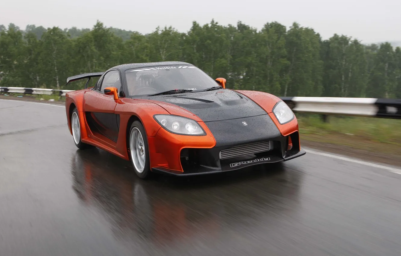 Photo wallpaper road, speed, Mazda, rx7