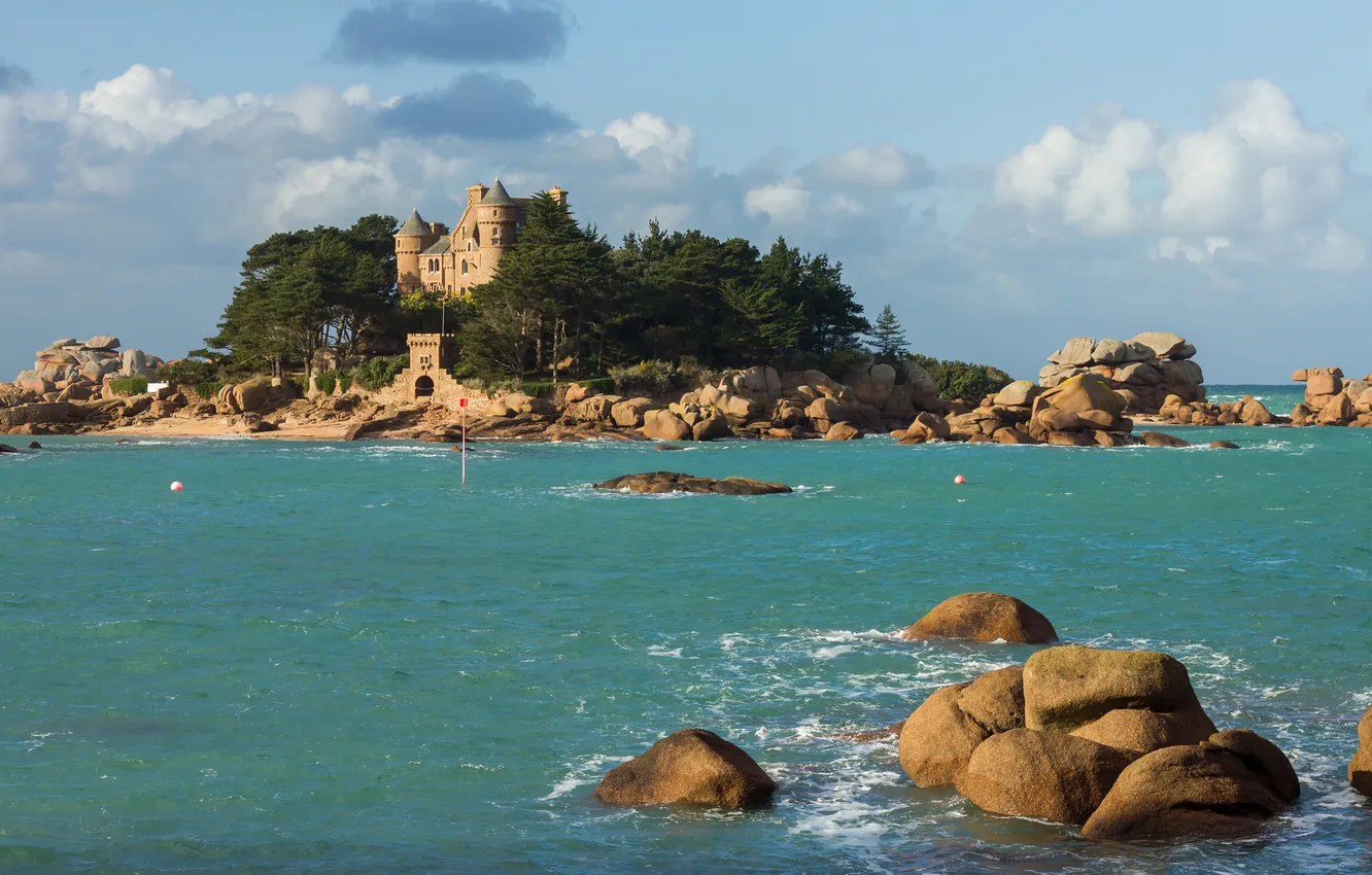 Photo wallpaper sea, the sky, stones, castle, rocks, island
