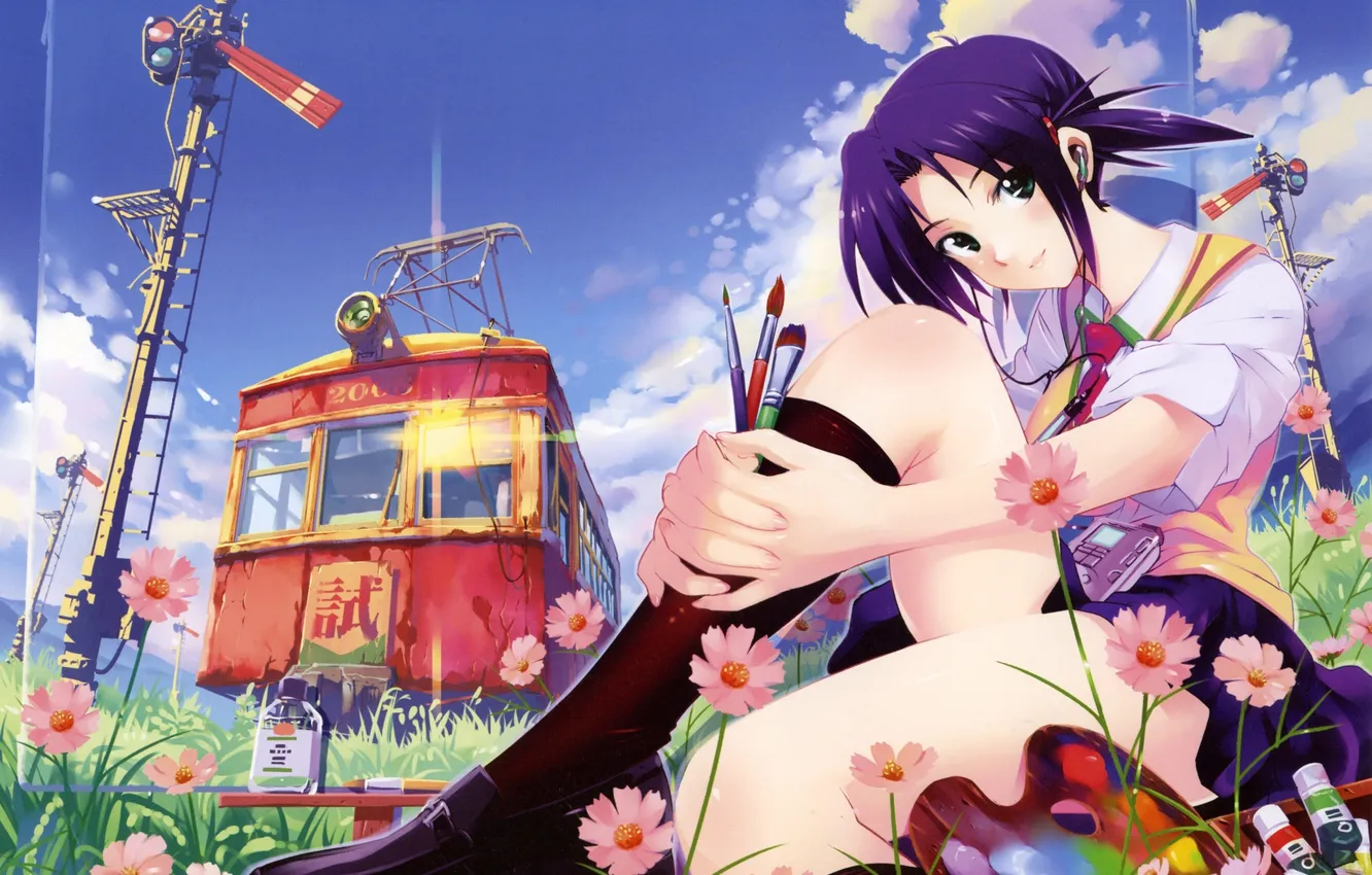 Photo wallpaper figure, tram, brush