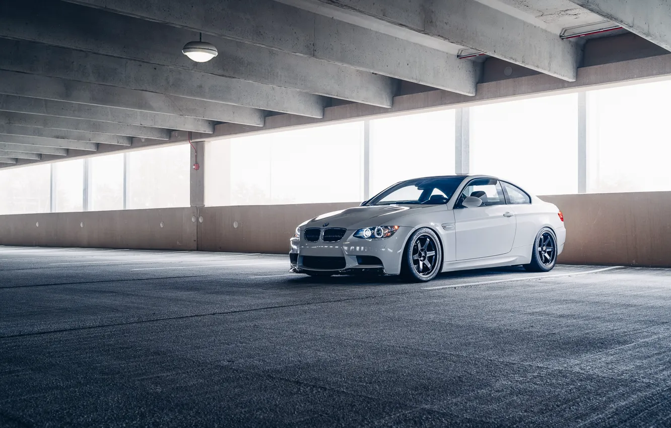 Photo wallpaper bmw, wheels, black, parking, e92