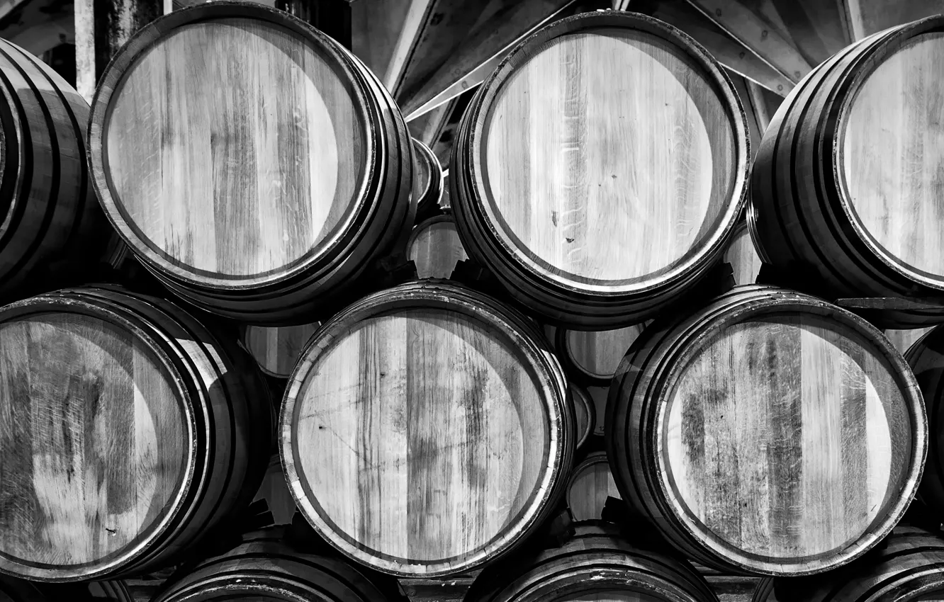 Photo wallpaper wooden, cellar, barrels