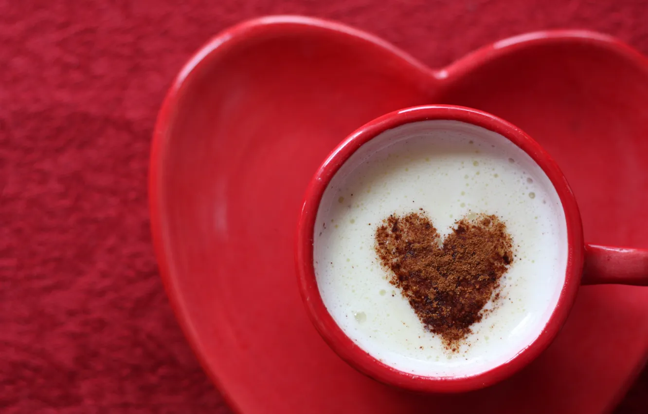 Photo wallpaper love, heart, coffee, milk, Cup, love, heart, cocoa