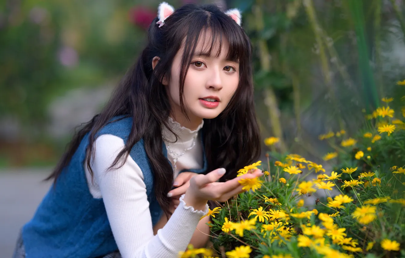 Photo wallpaper look, girl, Asian, cutie