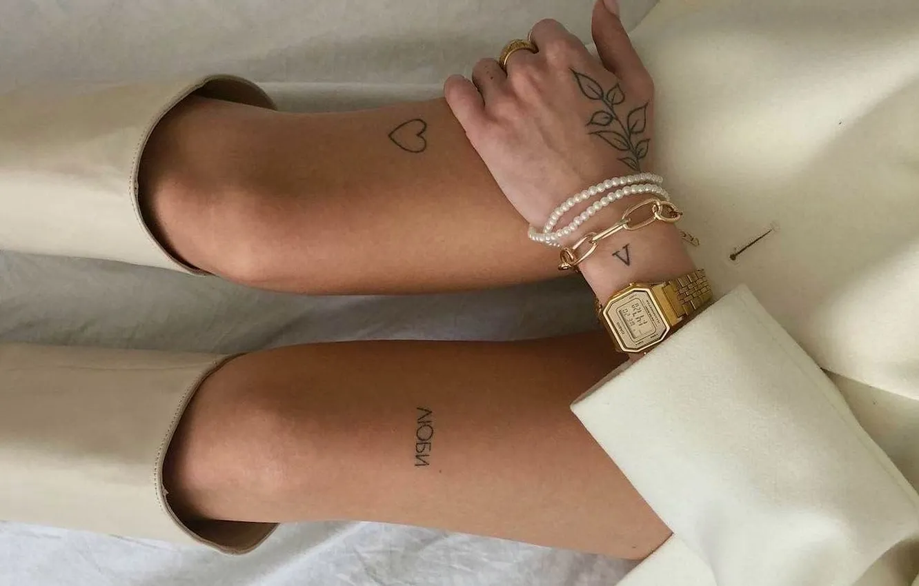 Photo wallpaper girl, watch, ring, boots, tattoo on feet, slender legs, the tattoo on the arm, gold …