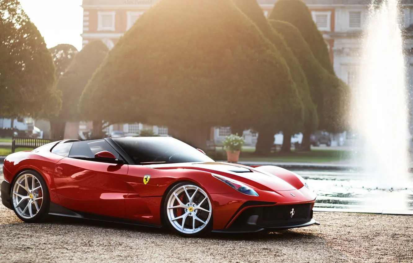 Photo wallpaper Ferrari, Red, Front, Supercar, F12, Fountain, TRS