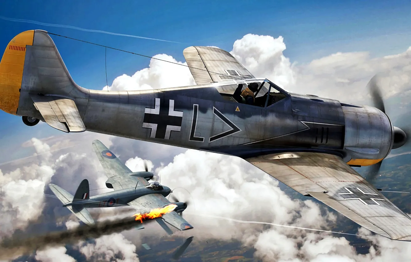 Photo wallpaper RAF, Air force, Fw-190, Mosquito, Jagdgeschwader 26, Stab./JG26, Fw.190A-2, Erwin Leibold