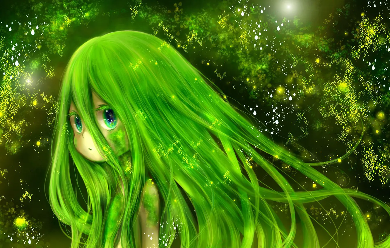 Photo wallpaper green, kawaii, girl, fantasy, nature, anime, beautiful, pretty
