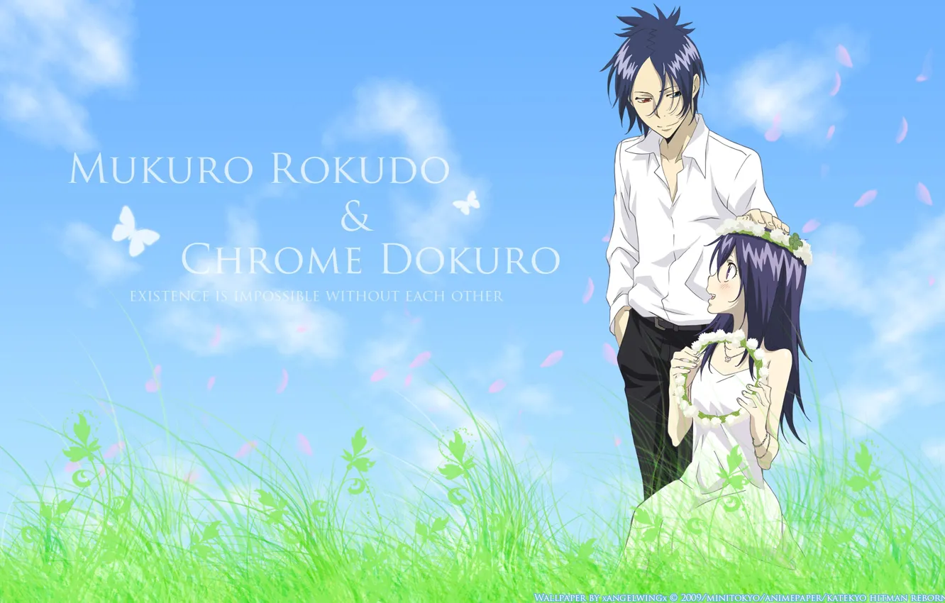 Photo wallpaper anime, meadow, two, Rokudou Mukuro, Katekyo Hitman REBORN!, Chrome Dokuro