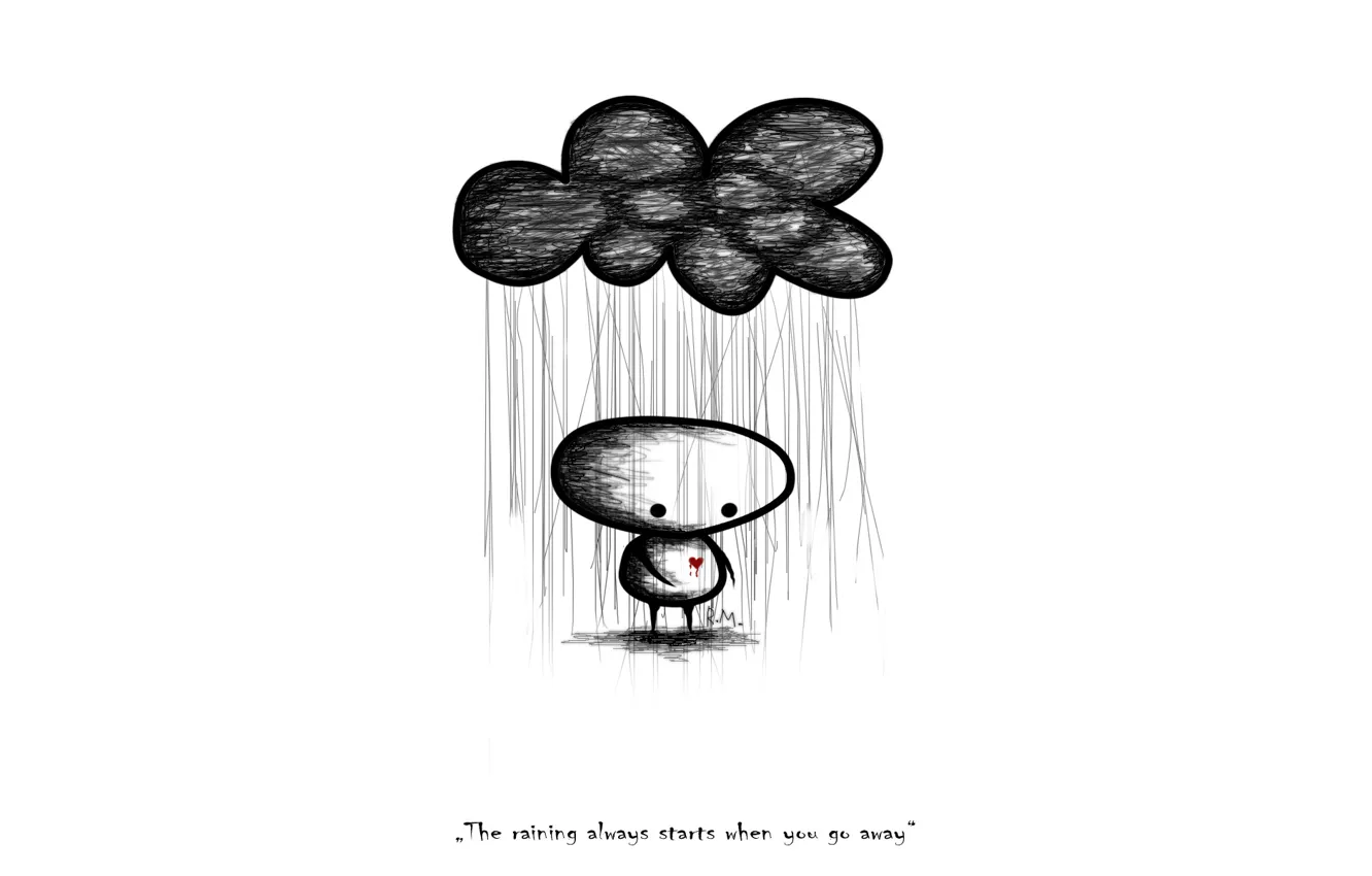 Photo wallpaper rain, mood, heart, people, words, the phrase, the expression, mood