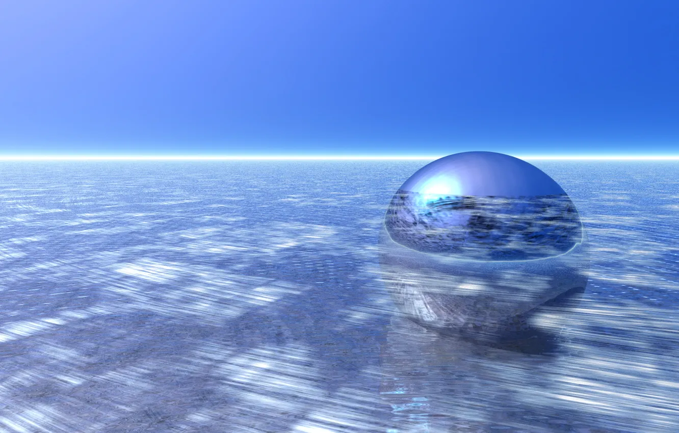 Photo wallpaper sea, water, reflection, rendering, ball, UFO, object, sphere