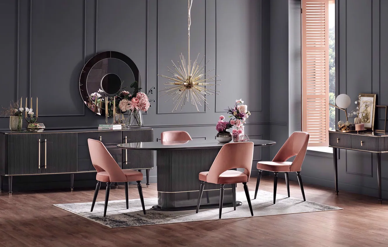 Photo wallpaper design, style, interior, dining room, dining table, olivia sabit