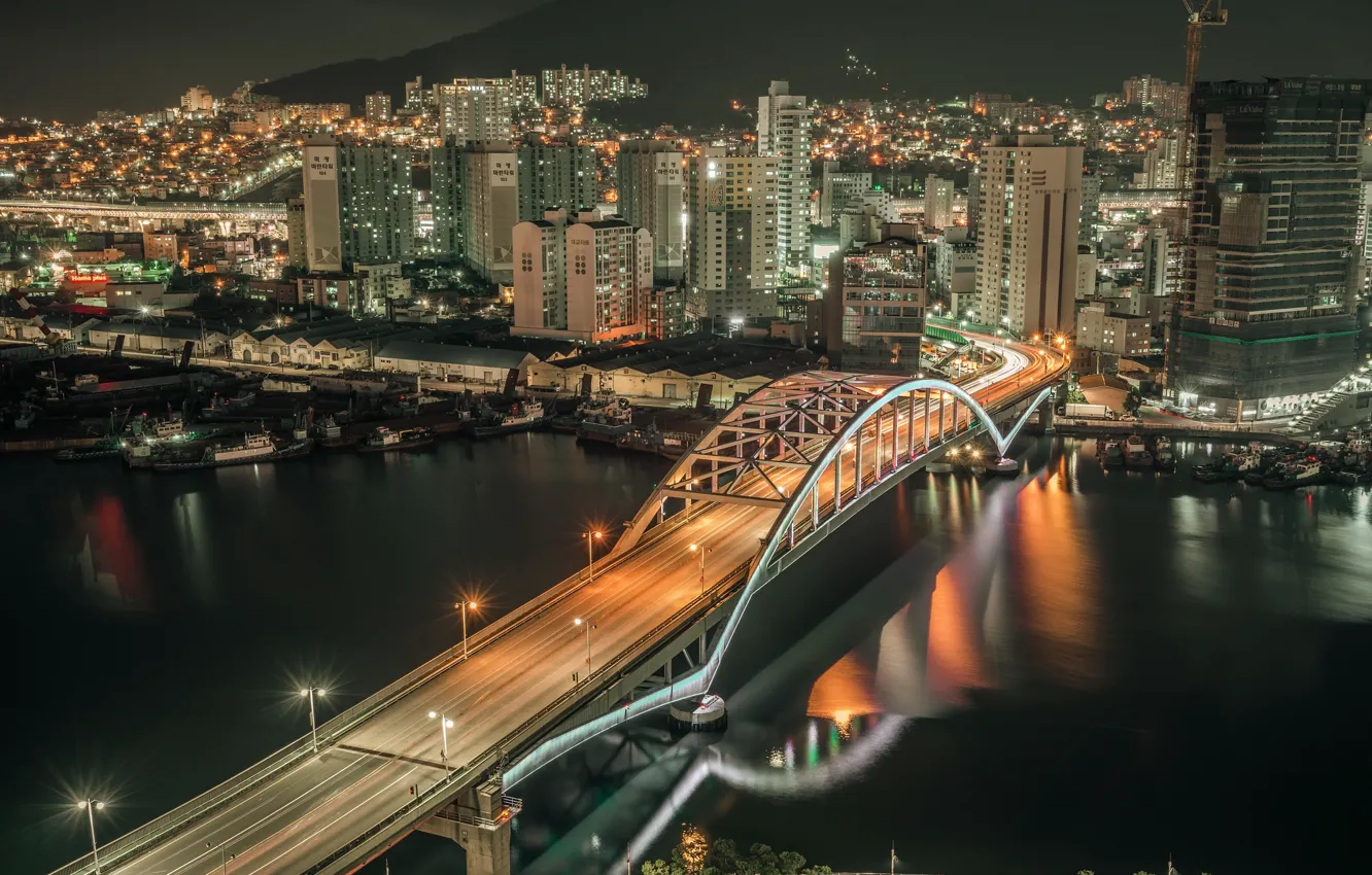 Photo wallpaper night, the city, South Korea, Busan
