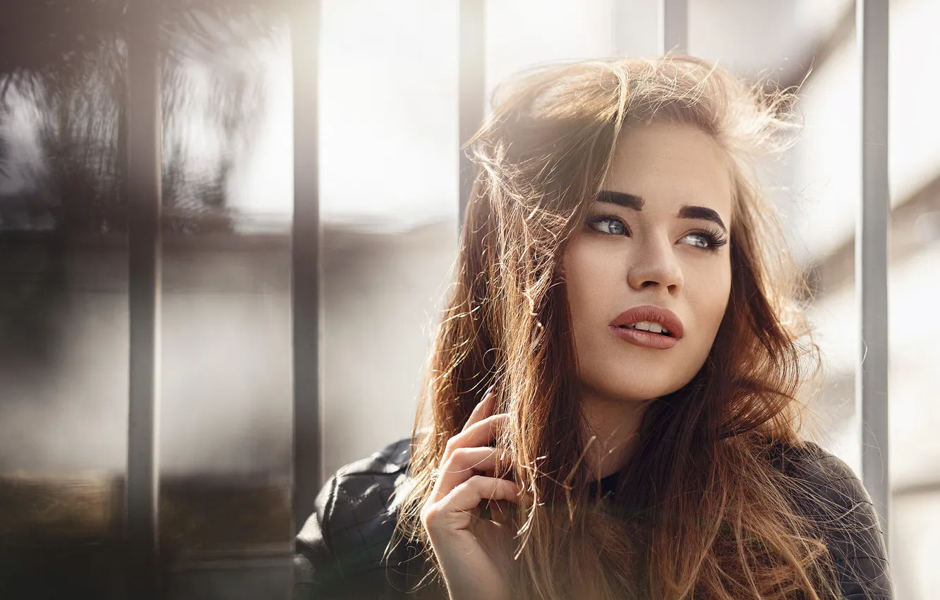 Photo wallpaper blue eyes, women, brunette, long-hair