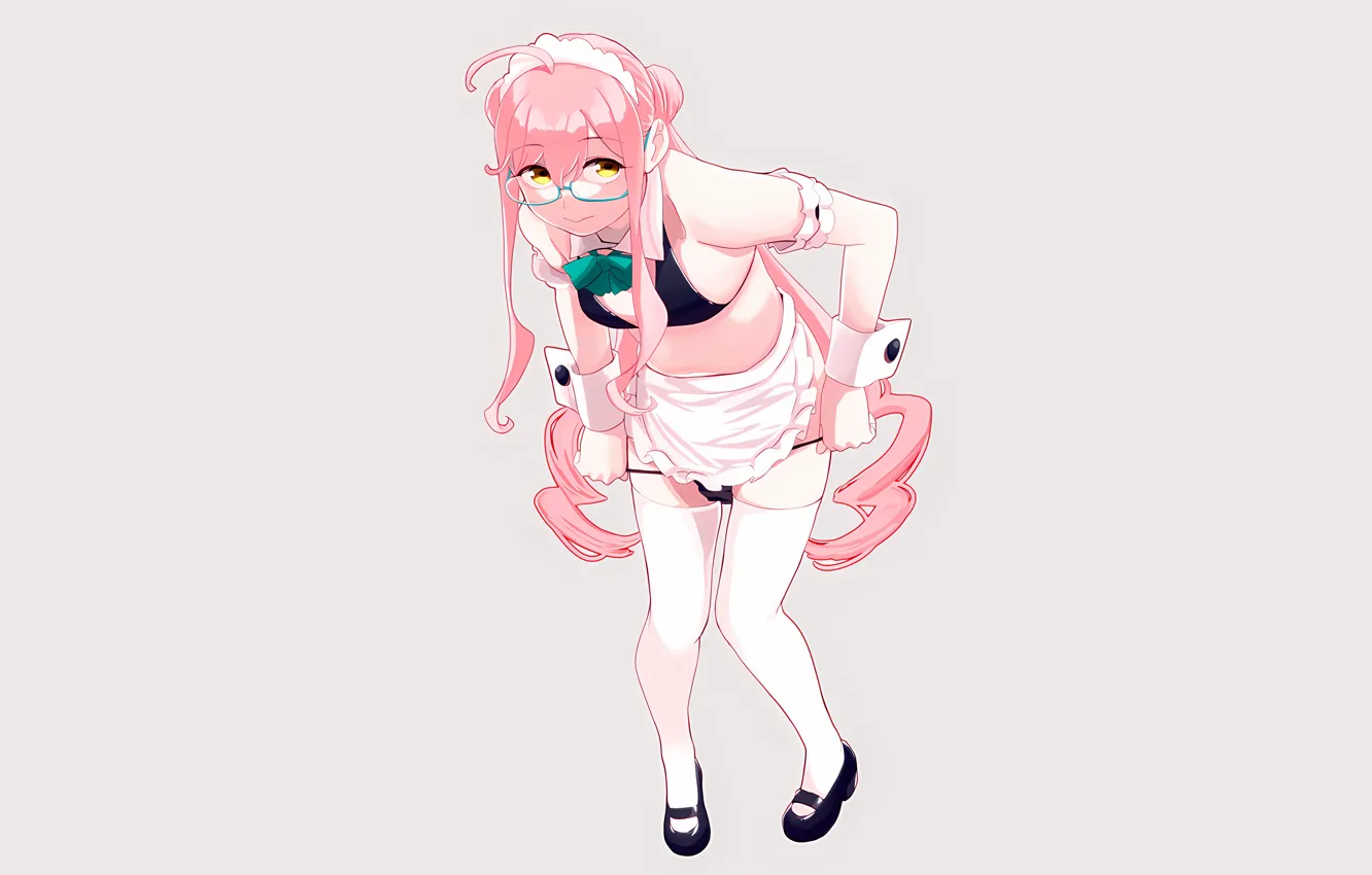 Photo wallpaper girl, sexy, lingerie, bra, cleavage, panties, thighhighs, pink hair