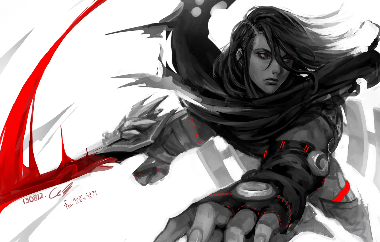 Photo wallpaper weapons, sword, art, guy, Cape, League of Legends, angju, dragon blade talon