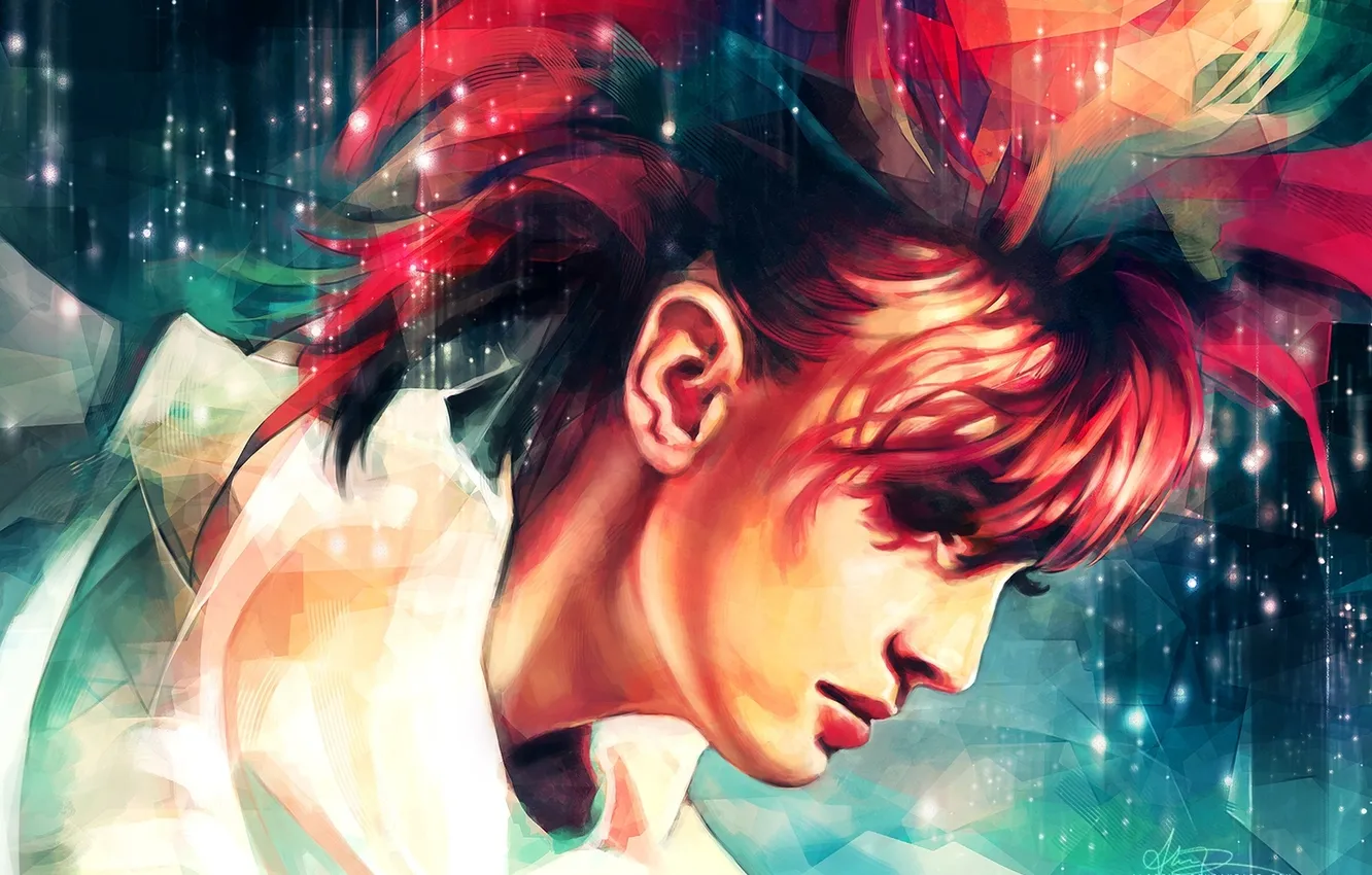 Photo wallpaper girl, art, profile, red