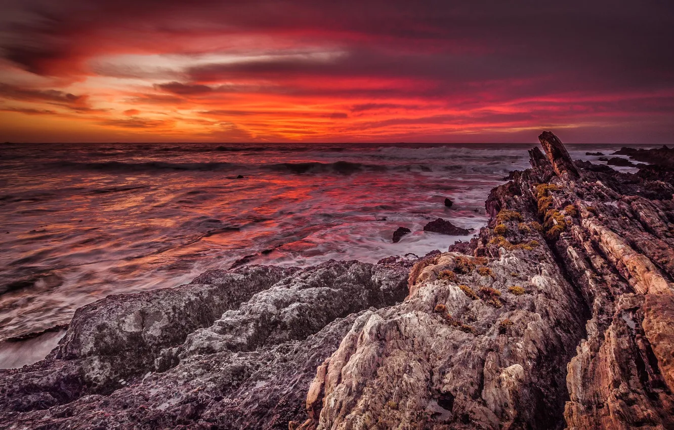 Photo wallpaper sea, landscape, rocks, dawn, coast