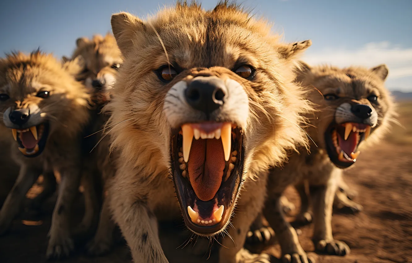 Photo wallpaper look, mouth, fangs, grin, hyena, digital art, AI art, The Art of Artificial Intelligence