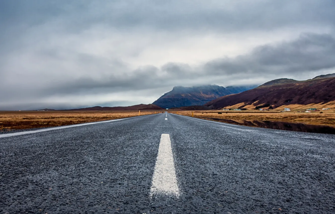 Photo wallpaper the storm, clouds, mountains, grey, home, Iceland, Ring road
