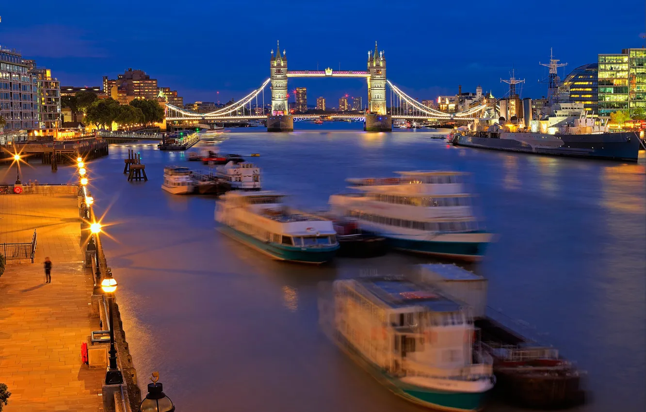 Photo wallpaper river, ship, England, London, hdr, Thames, Tower bridge