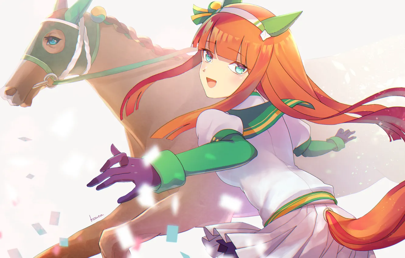 Photo wallpaper girl, horse, red, lady